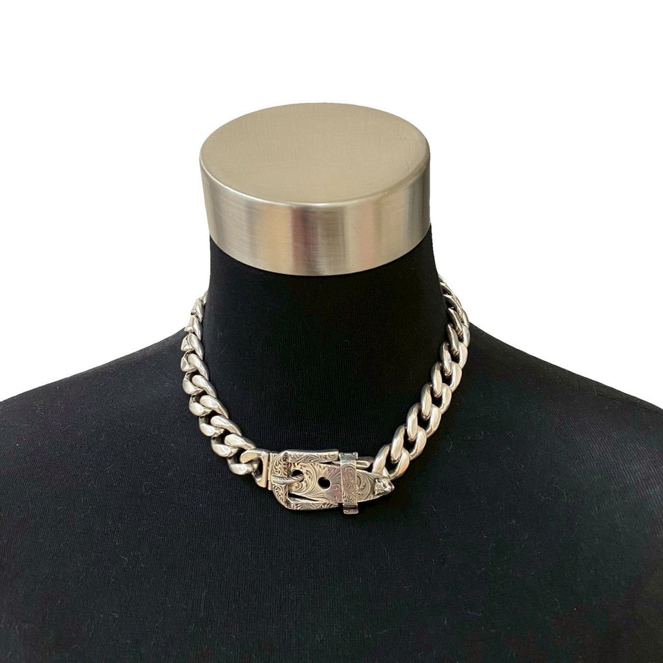 Gucci Necklace Silver925 Silver Arabesque Cat Head Curb Belt Necklace