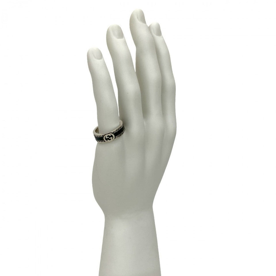 Gucci Ring Silver925 Silver Interlocking G black enamel ring