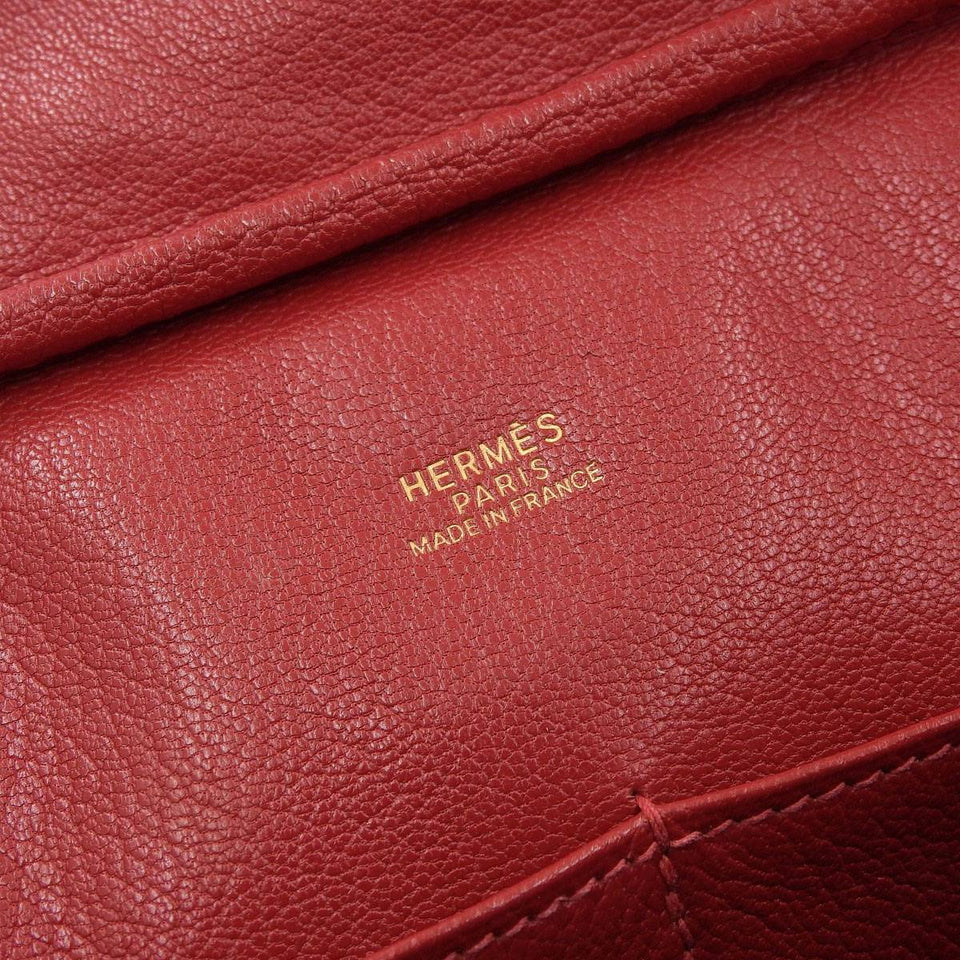 Hermes Plume 32 Handbag Togo Crimson Red Series Gold Metal Fittings