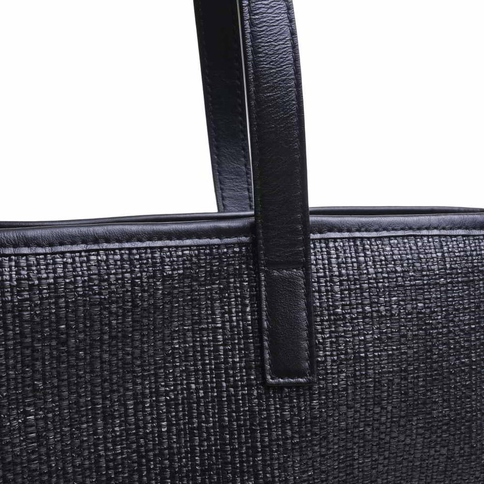 Saint Laurent- Raffia Leather Teddy Tote Bag Black