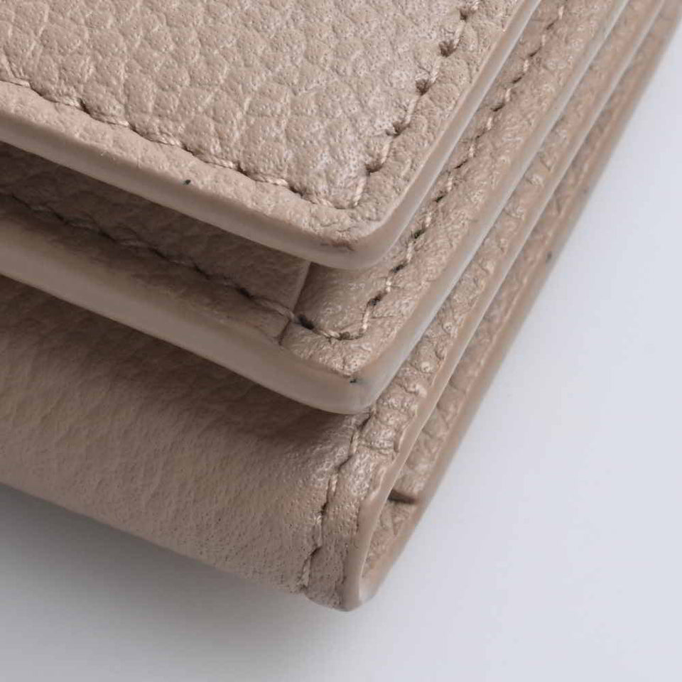Saint Laurent- Leather  Tiny Wallet Tri-fold Compact Wallet Beige