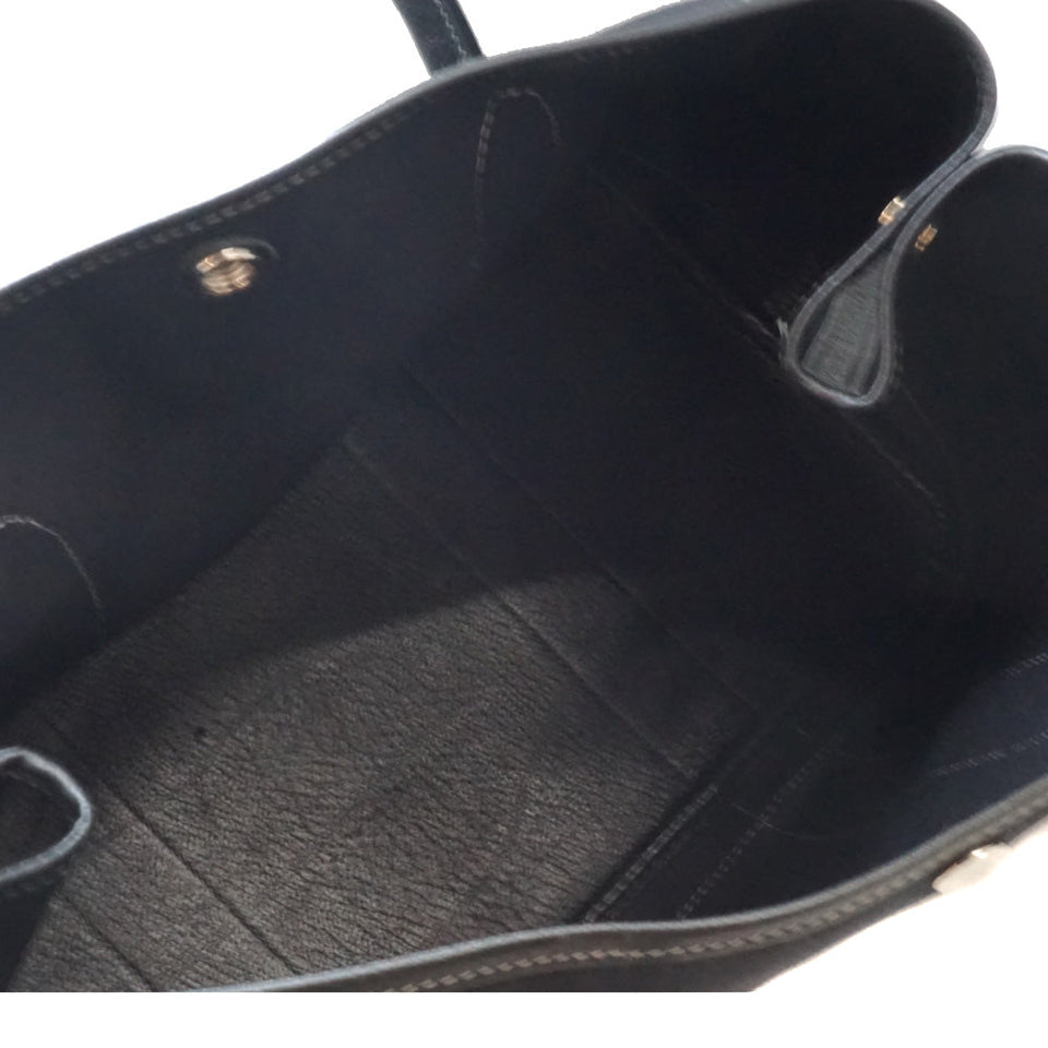 Hermes Garden Party PM Tote Bag Canvas Toile Ash Leather Black