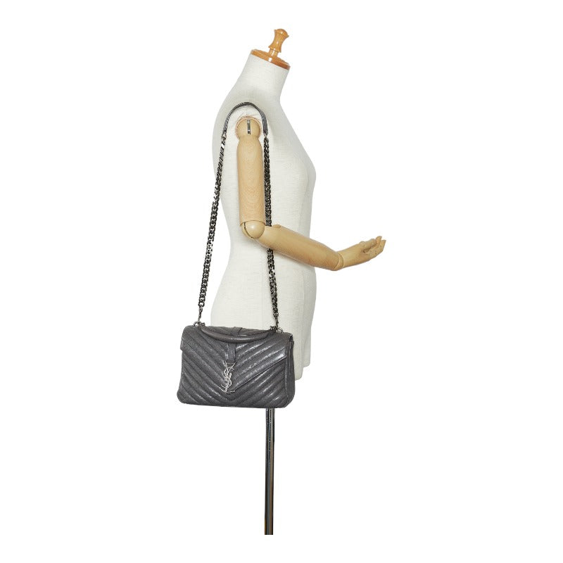 Saint Laurent- Chain Shoulder Bag Handbag Gray Leather