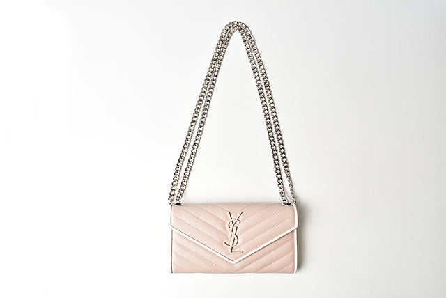 Saint Laurent- Chain Wallet Long Wallet Evening Bag Leather Rose