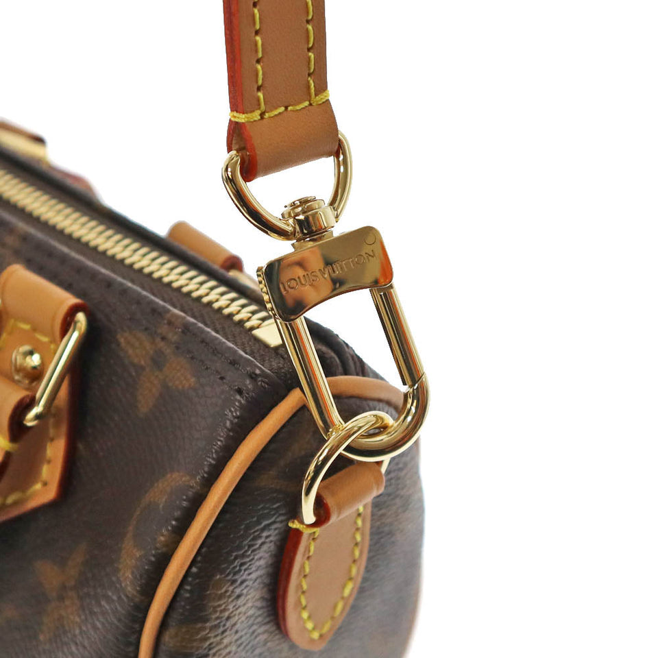 Louis Vuitton Nano Speedy Monogram Canvas Brown Leather Black