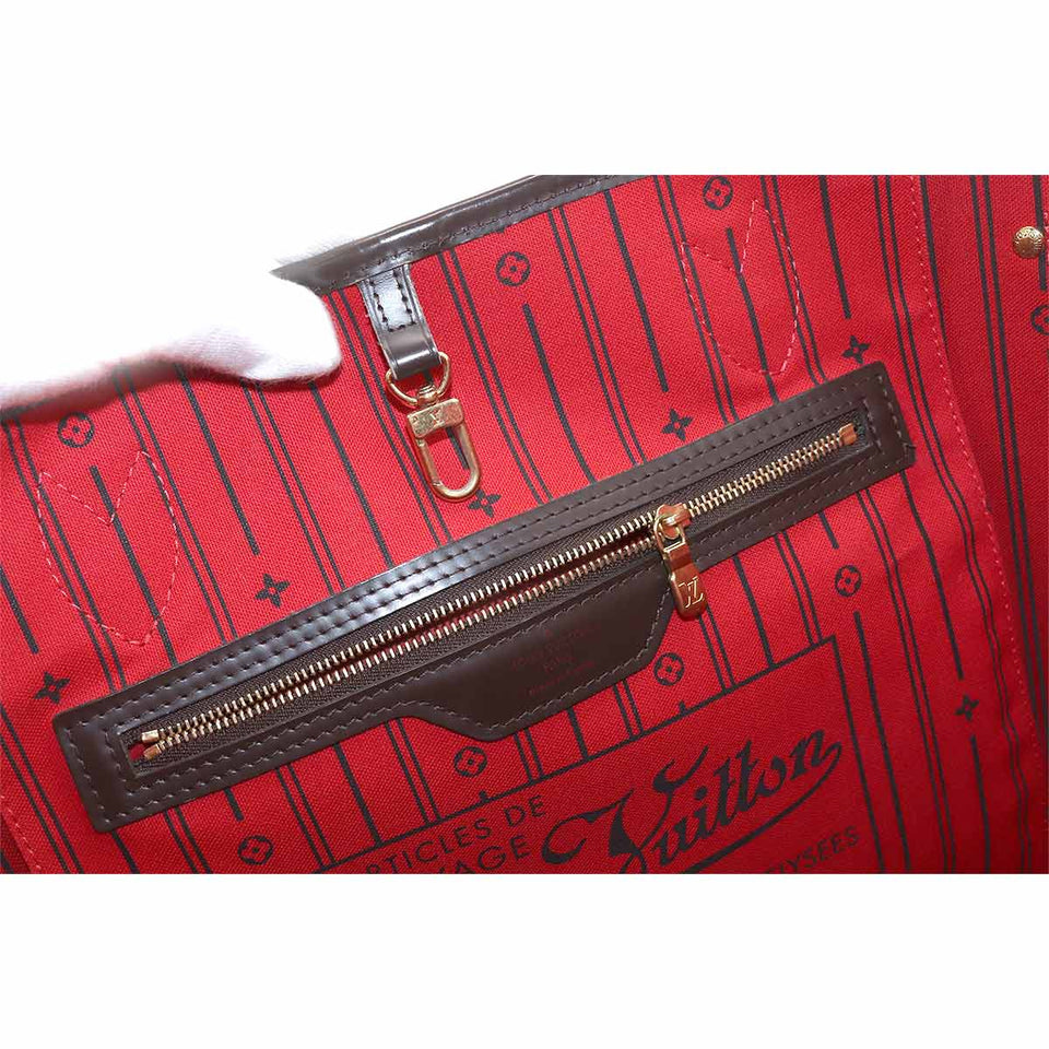 Louis Vuitton Damier Neverfull MM Tote Bag Ebene Cerise Brown Gold Hardware