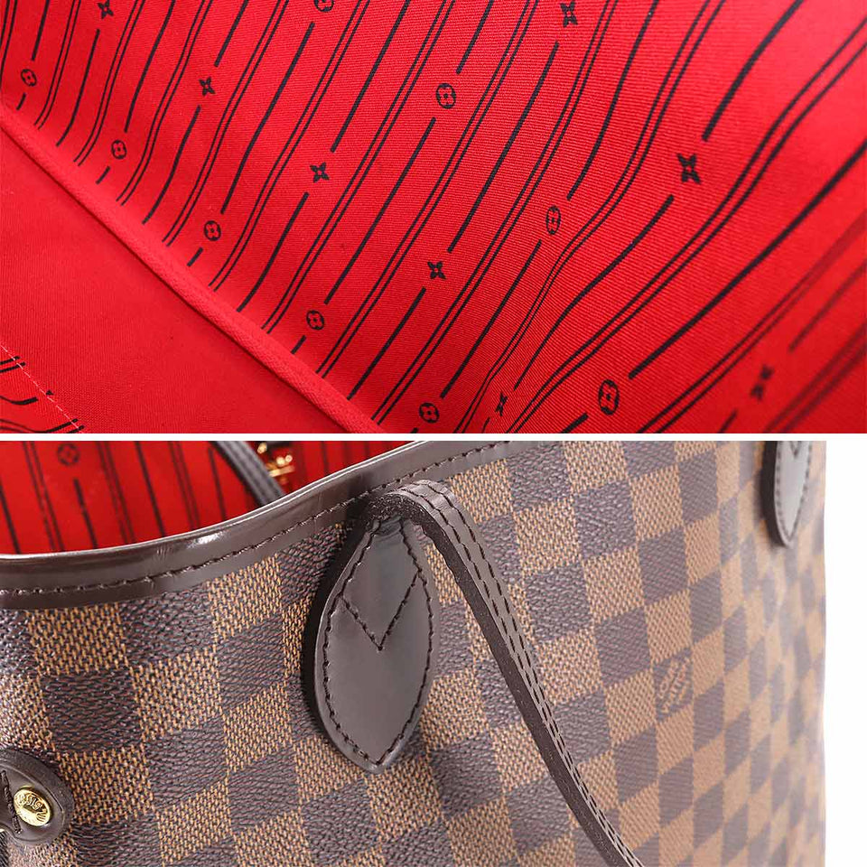 Louis Vuitton Damier Neverfull MM Tote Bag Ebene Cerise Brown Gold