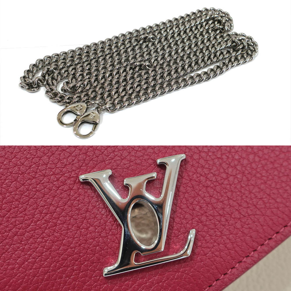 Louis Vuitton Pochette Lock Me Chain Shoulder Bag Bordeaux Beige Silver