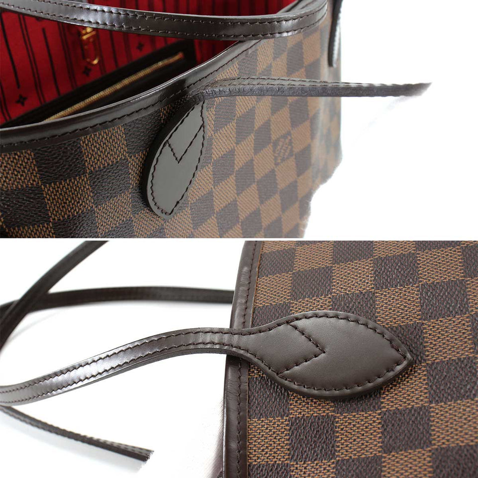 Louis Vuitton Damier Neverfull MM Tote Bag Ebene Brown Red Gold Hardware