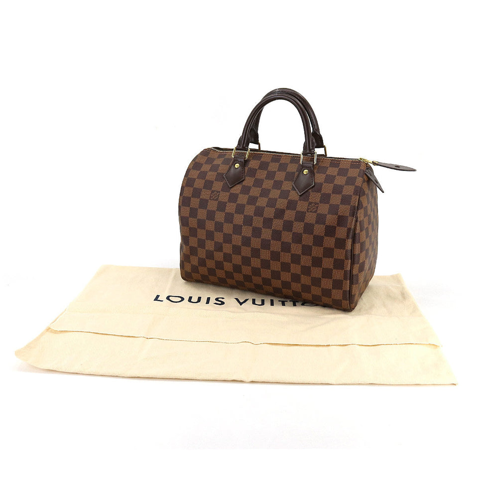 Louis Vuitton Damier Speedy 30 Hand Bag Ebene Brown Gold Hardware
