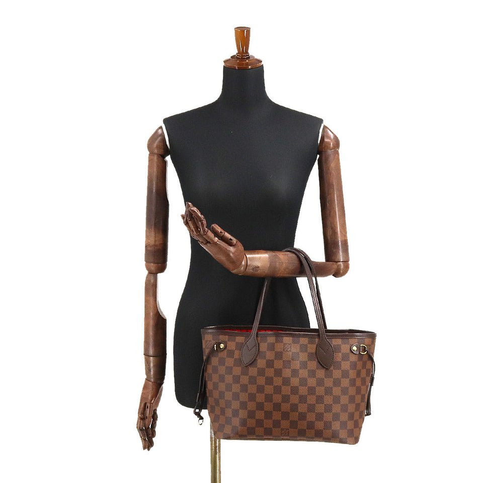 Louis Vuitton Damier Neverfull PM Tote Bag Ebene Brown RFID Gold Hardware