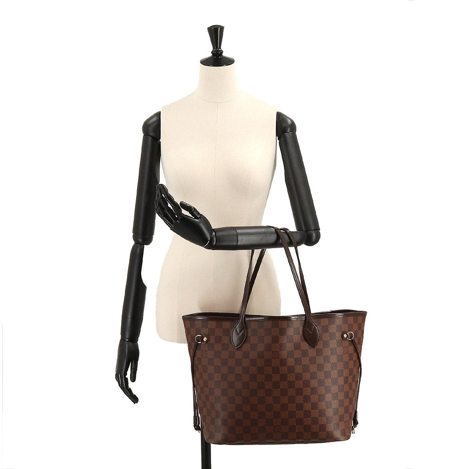 Louis Vuitton Damier Neverfull MM Tote Bag Ebene Brown Cerise Gold Metal Fittings