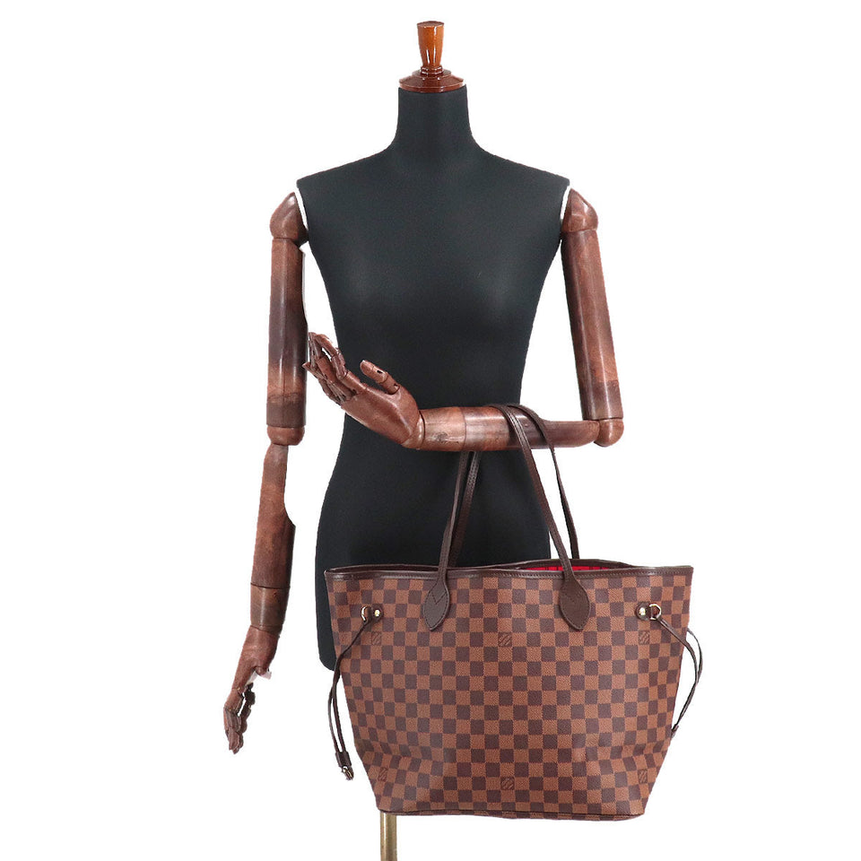 Louis Vuitton Damier Neverfull MM Tote Bag Ebene Brown Gold Metal Fittings
