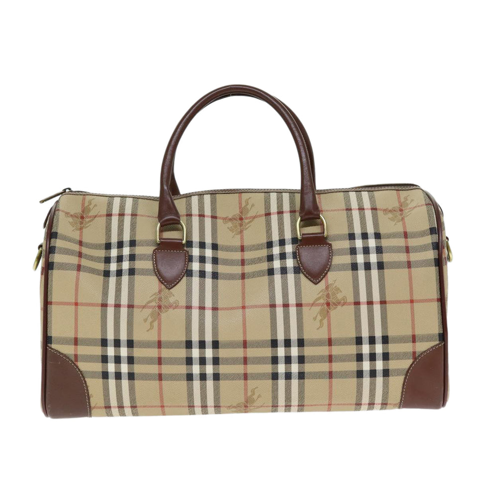 Luxury BurberrySs Nova Check Boston Bag PVC Leather 2way Beige Auth 80146