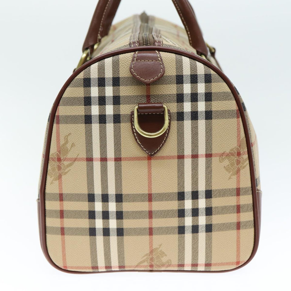 Luxury BurberrySs Nova Check Boston Bag PVC Leather 2way Beige Auth 80146
