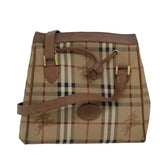 Luxury BurberrySs Nova Check Shoulder Bag PVC Leather Beige Auth 80163
