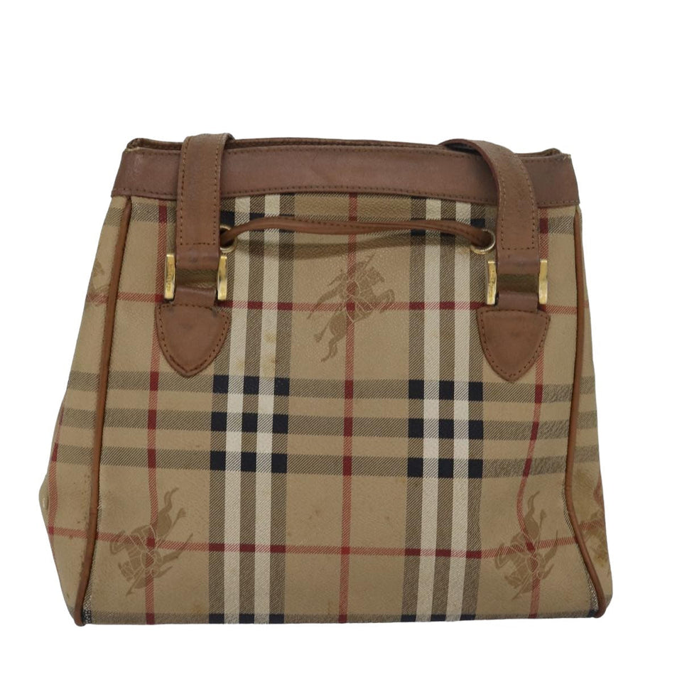 Luxury BurberrySs Nova Check Shoulder Bag PVC Leather Beige Auth 80163