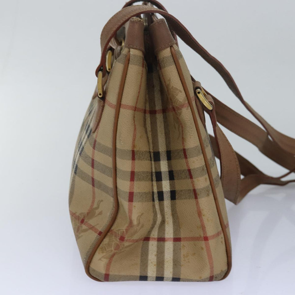 Luxury BurberrySs Nova Check Shoulder Bag PVC Leather Beige Auth 80163