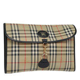 Luxury BurberrySs Nova Check Clutch Bag Canvas Beige Auth 80704