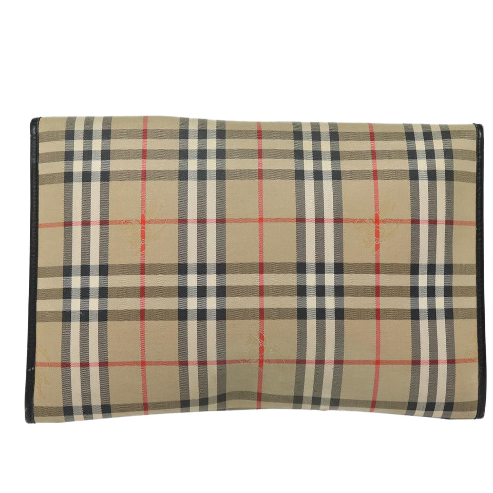 Luxury BurberrySs Nova Check Clutch Bag Canvas Beige Auth 80704