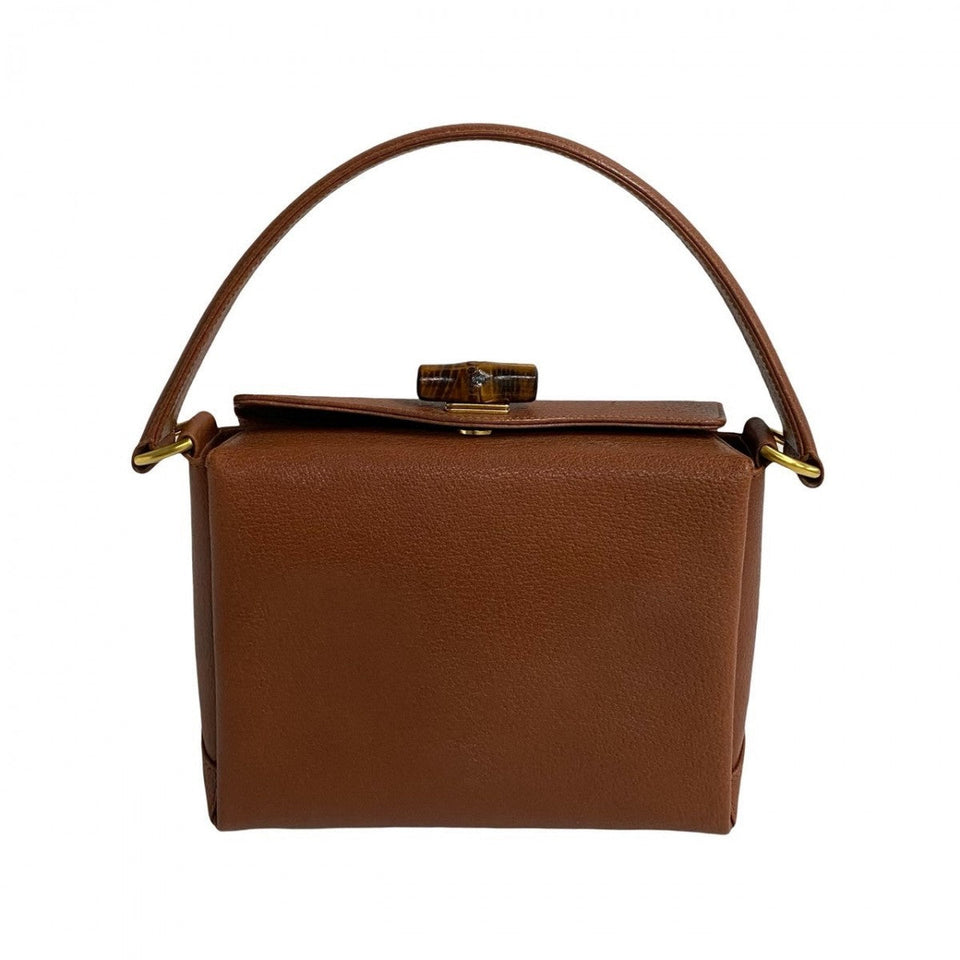 Gucci Handbag leather Brown Turn lock Bamboo Women
