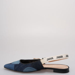 Christian Dior J'ADior Denim Patchwork Slingback Flats size 38