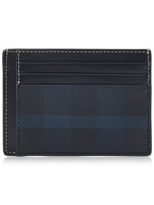 Luxury Burberry Check Print Money Clip Card Wallet Navy