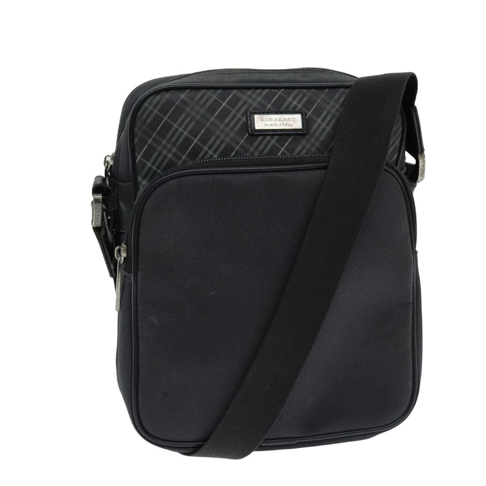 Luxury Burberry Nova Check Shoulder Bag Nylon Canvas Black Auth 81016