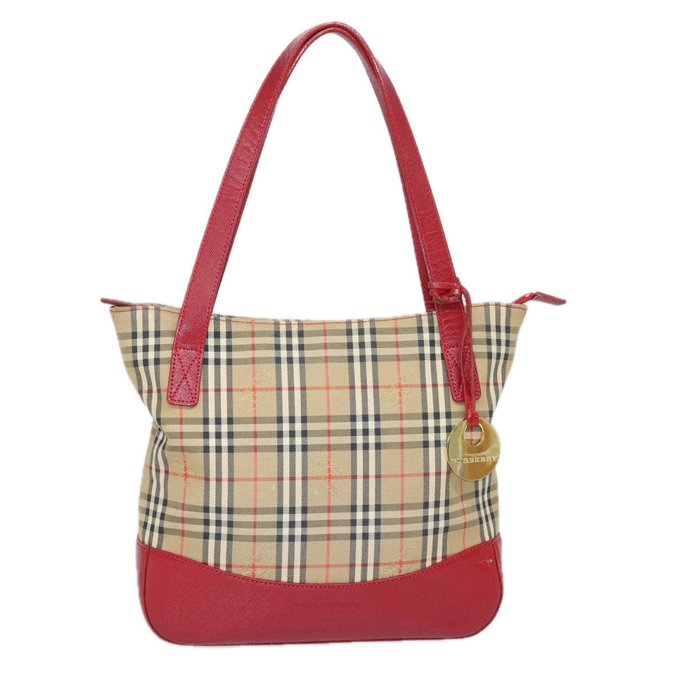 Luxury Burberry Nova Check Tote Bag Canvas Beige Red Auth 81053