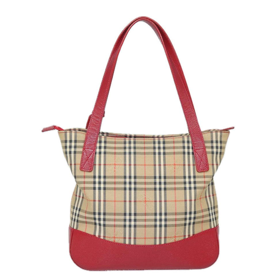 Luxury Burberry Nova Check Tote Bag Canvas Beige Red Auth 81053