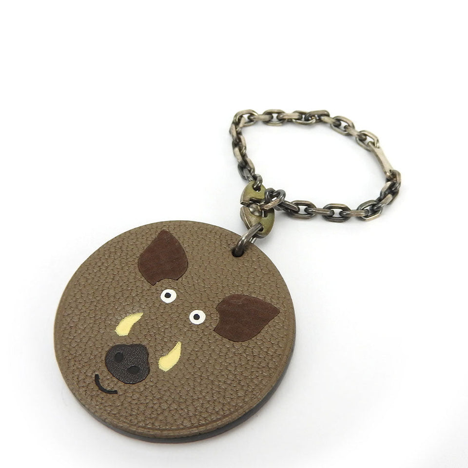 Hermes Bag charm Leather, Silver925 Brown Animal motif Boar 2007 limited edition Women