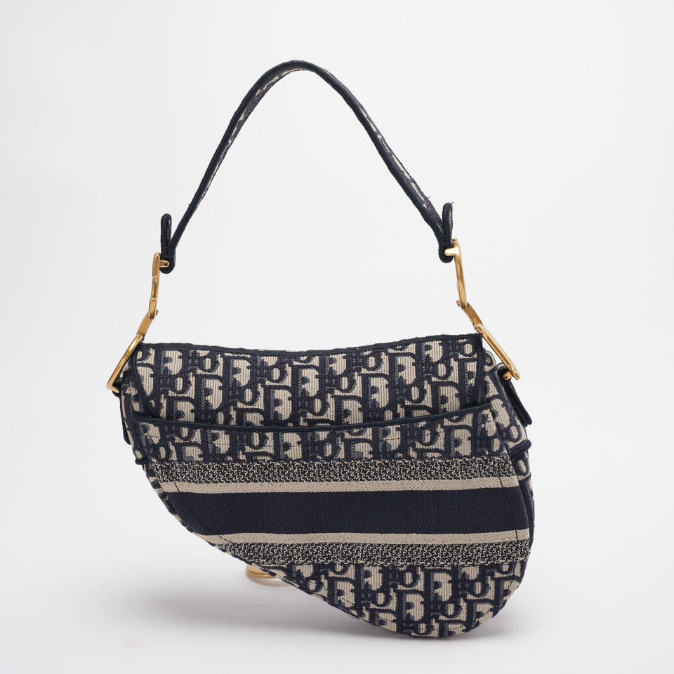 Dior Saddle Bag Blue Oblique Embroidery Bag Medium with Shoulder Strap 2021