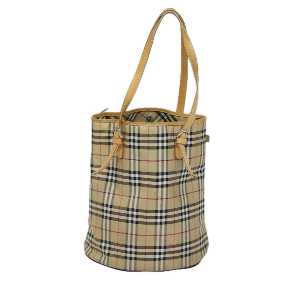 Luxury BurberrySs Nova Check Blue Label Shoulder Bag Canvas Beige Auth 81140
