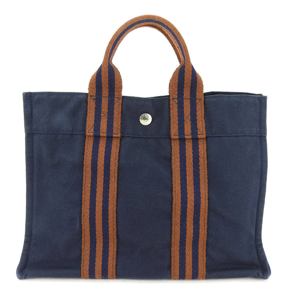 Hermes Tote Bag canvas Navy Fool ToePM unisex(Unisex)