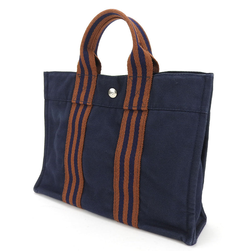 Hermes Tote Bag canvas Navy Fool ToePM unisex(Unisex)