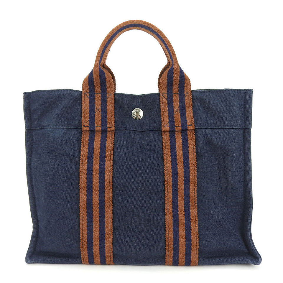 Hermes Tote Bag canvas Navy Fool ToePM unisex(Unisex)