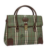 Luxury BurberrySs Nova Check Hand Bag PVC Leather Green Auth 81321