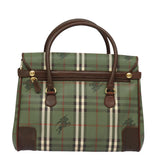 Luxury BurberrySs Nova Check Hand Bag PVC Leather Green Auth 81321