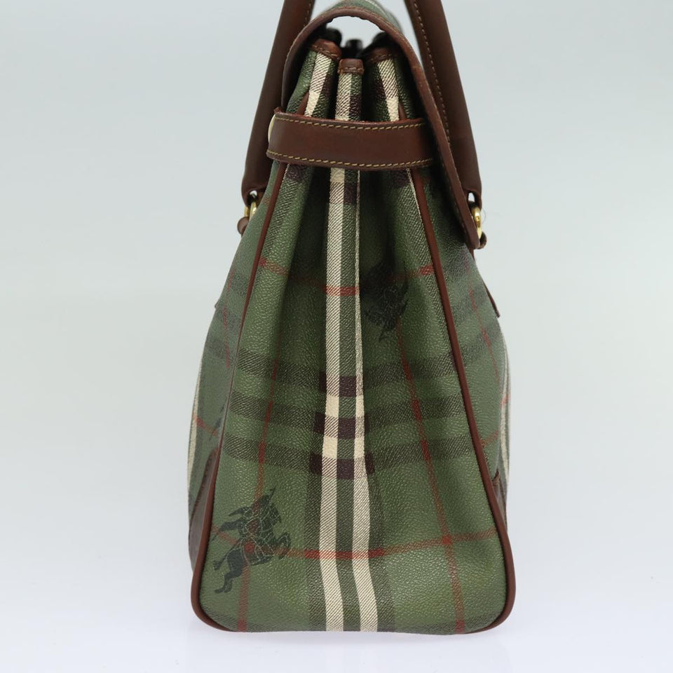 Luxury BurberrySs Nova Check Hand Bag PVC Leather Green Auth 81321
