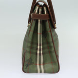 Luxury BurberrySs Nova Check Hand Bag PVC Leather Green Auth 81321