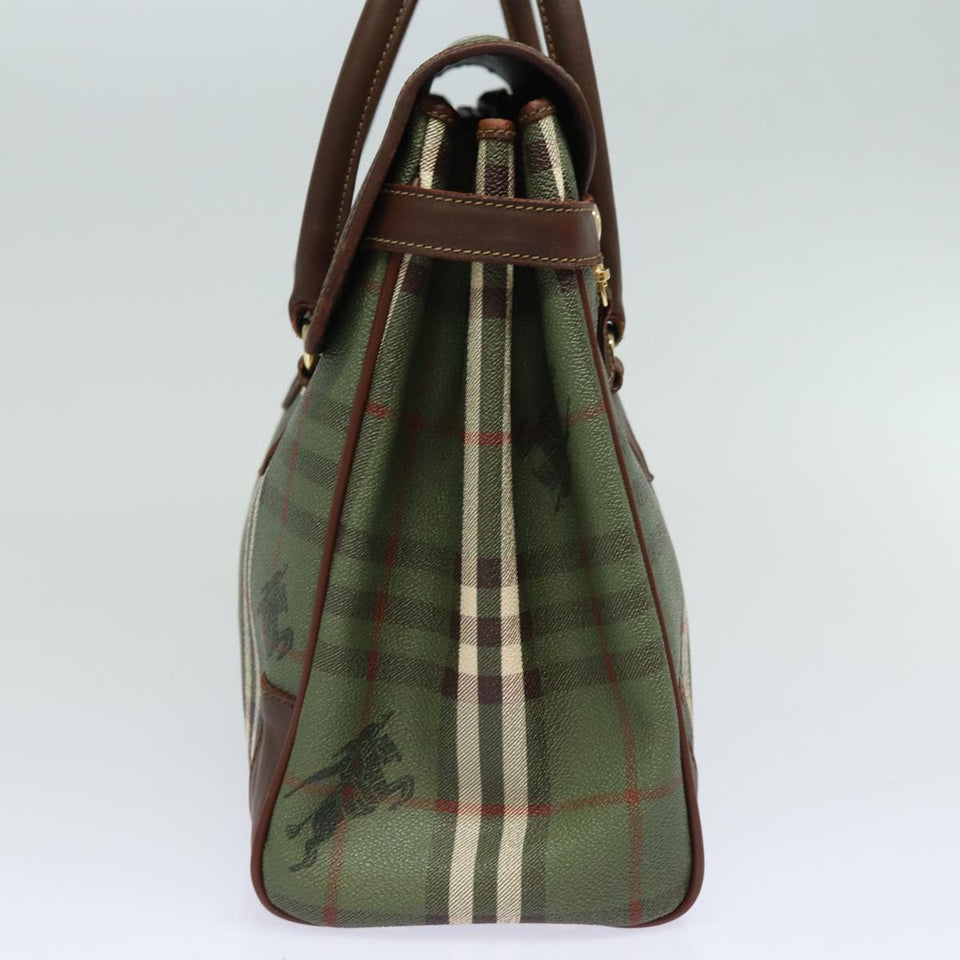 Luxury BurberrySs Nova Check Hand Bag PVC Leather Green Auth 81321