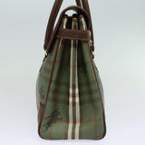 Luxury BurberrySs Nova Check Hand Bag PVC Leather Green Auth 81321