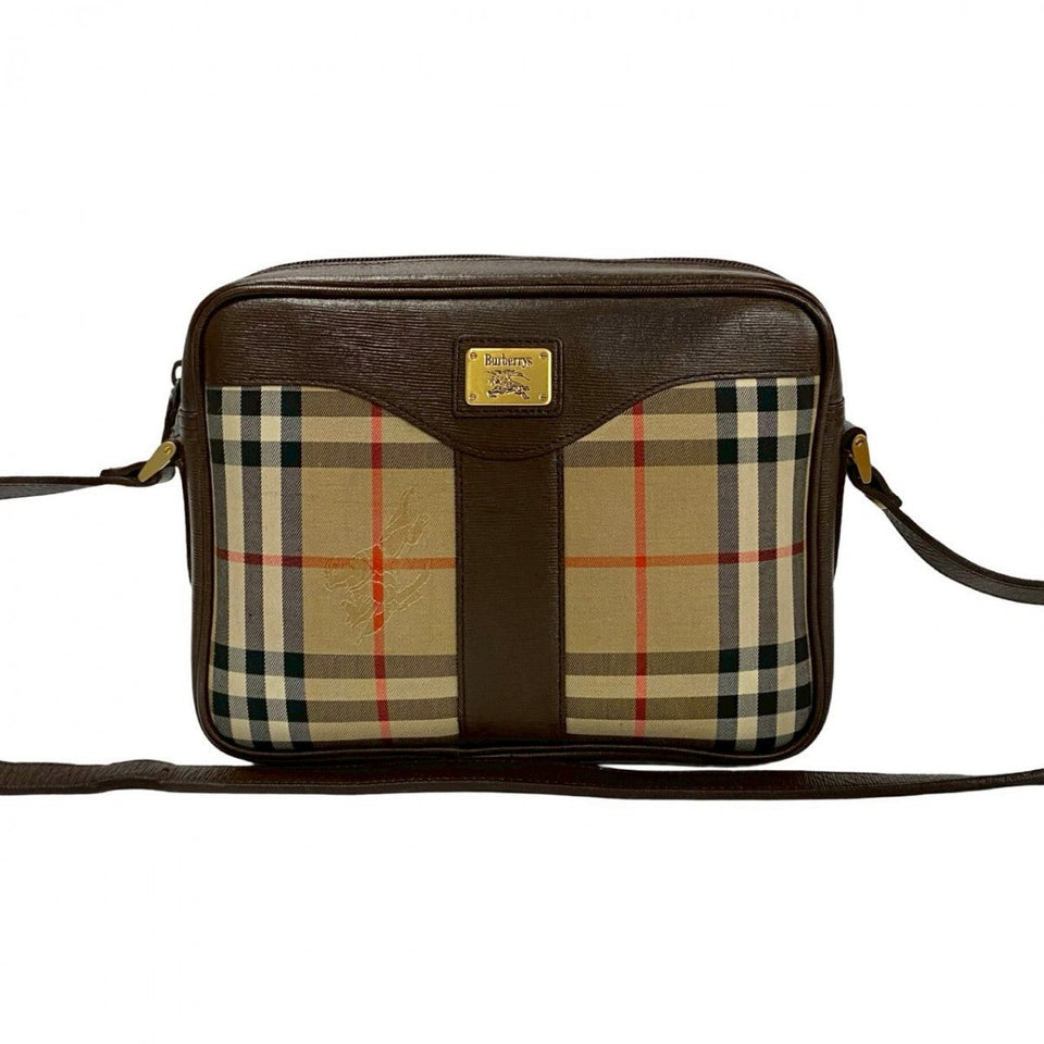 Burberry Shoulder Bag Canvas, Leather Brown Nova Check Shadow Horse logo Metal Women