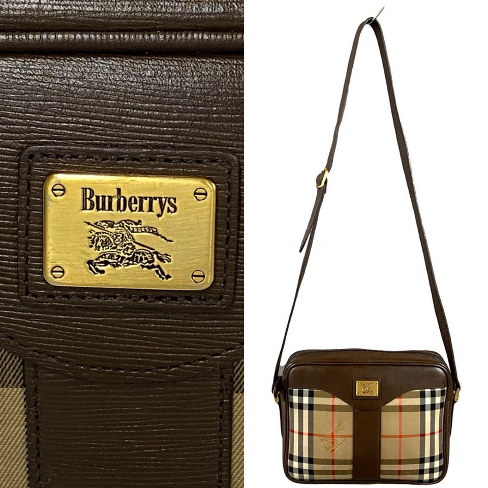 Burberry Shoulder Bag Canvas, Leather Brown Nova Check Shadow Horse logo Metal Women