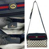Gucci Shoulder Bag Leather, PVC Navy GG logo Pattern Sherry line Women