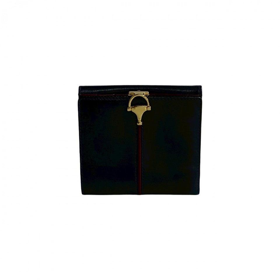 Gucci Bifold Wallet leather Navy Horsebit Metal Women