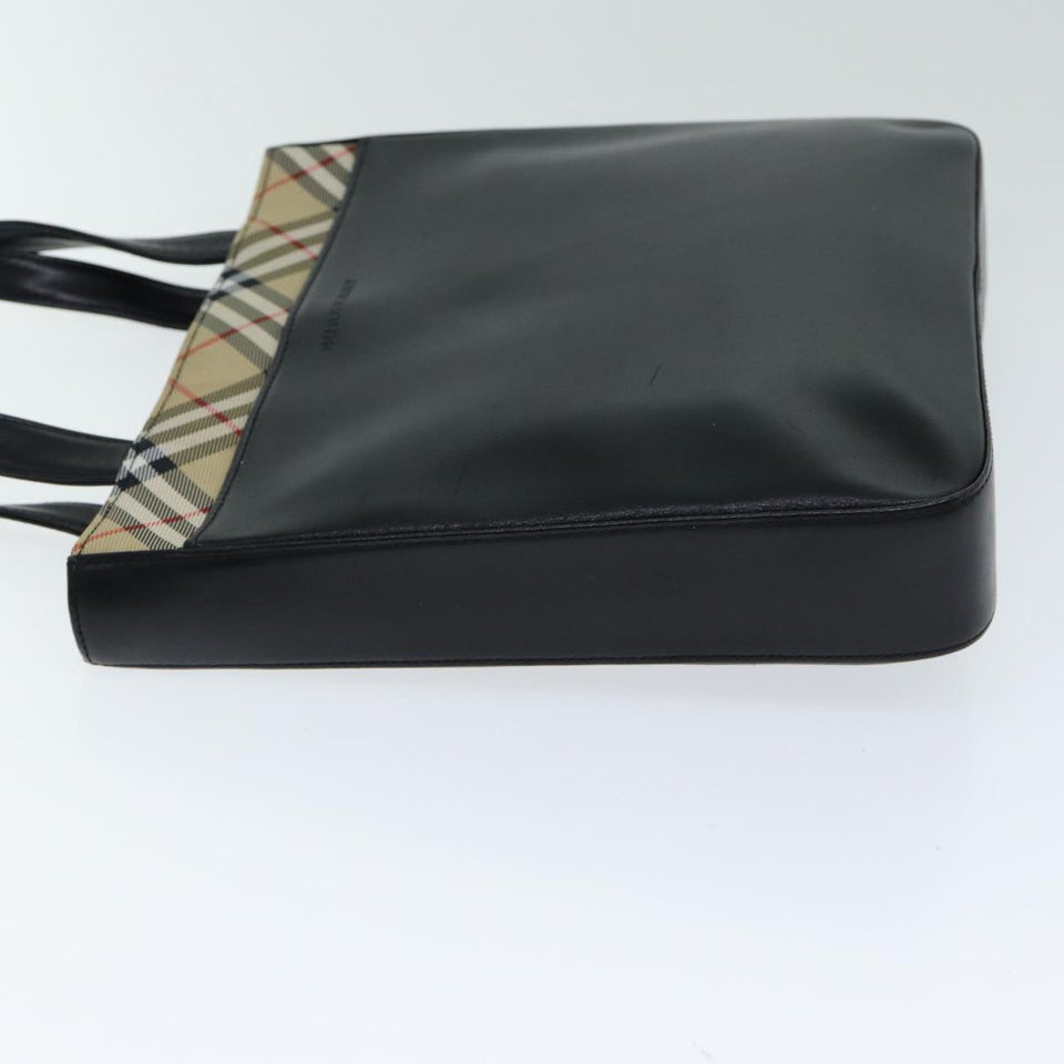 Luxury Burberry Nova Check Hand Bag Leather Canvas Black Beige Auth 81655