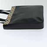Luxury Burberry Nova Check Hand Bag Leather Canvas Black Beige Auth 81655