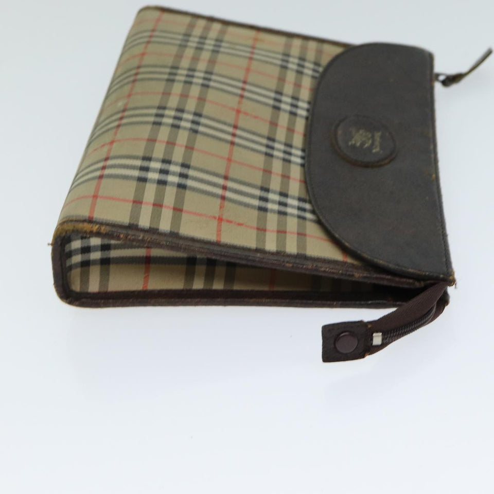 Luxury BurberrySs Nova Check Clutch Bag Canvas Beige Auth 81657