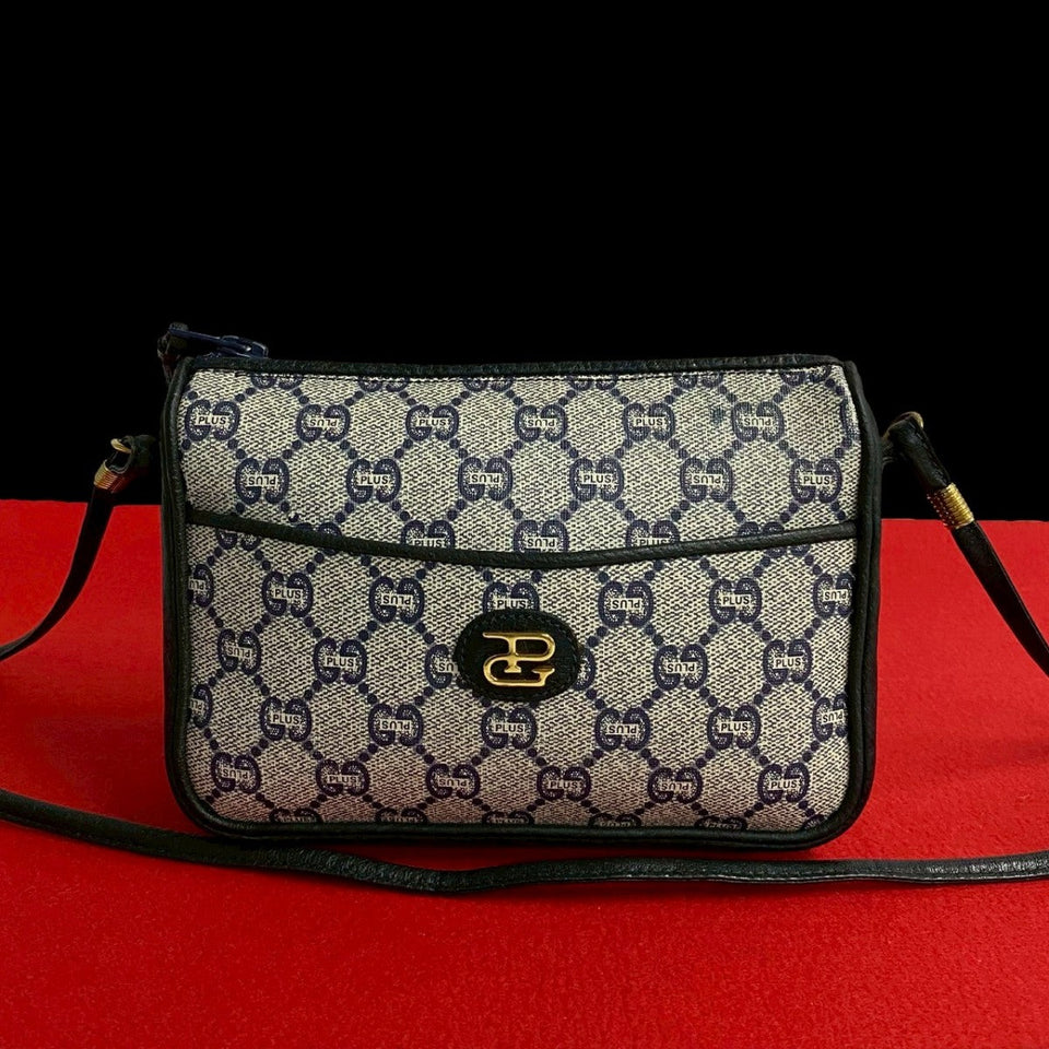 Gucci Shoulder Bag Leather, PVC Navy Gucci Plus logoMetal Women
